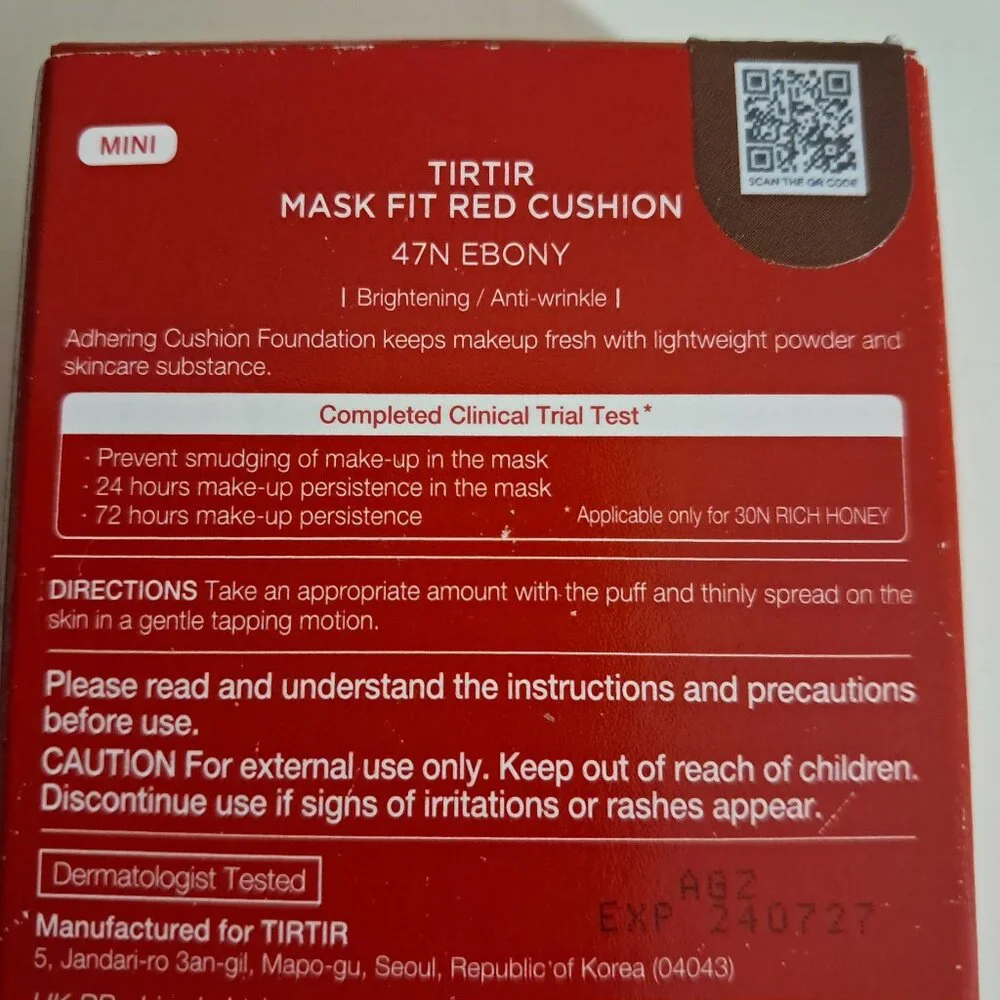 TirTir Mask Fit Red Cushion 47N Ebony New in Box Sealed